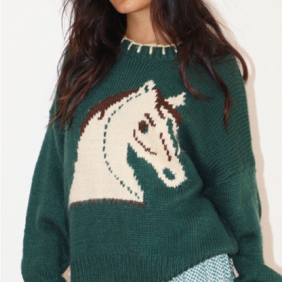 Bailey Rose Green Horse Stitching detail Sweater S - Picture 2 of 4
